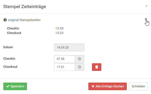 Stempel Zeiteinträge